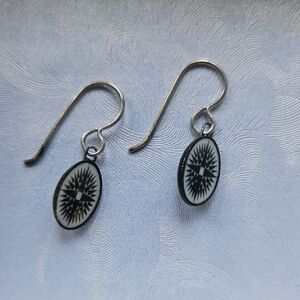 Vintage Silver & Enamel Starburst Drop Earrings